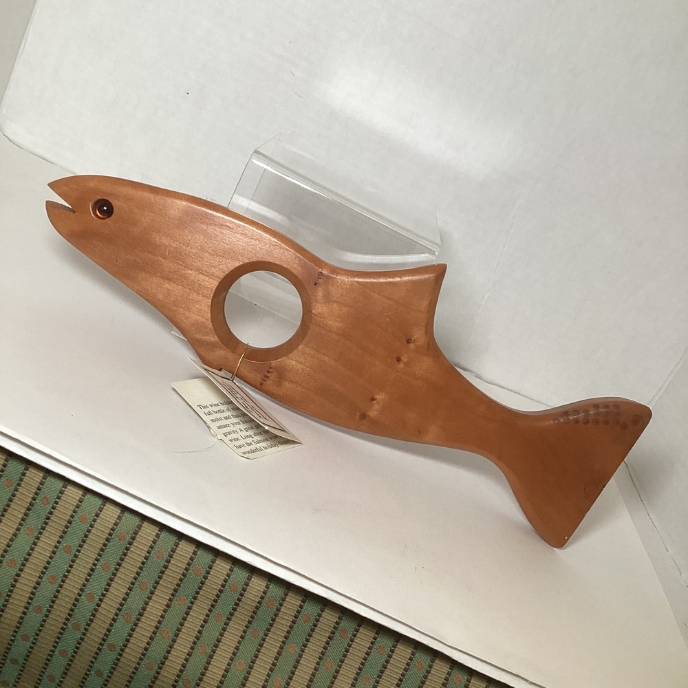 Jorgensen Woods Magic Salmon Wine Bottle Holder Handmade Cherry Wood Signed